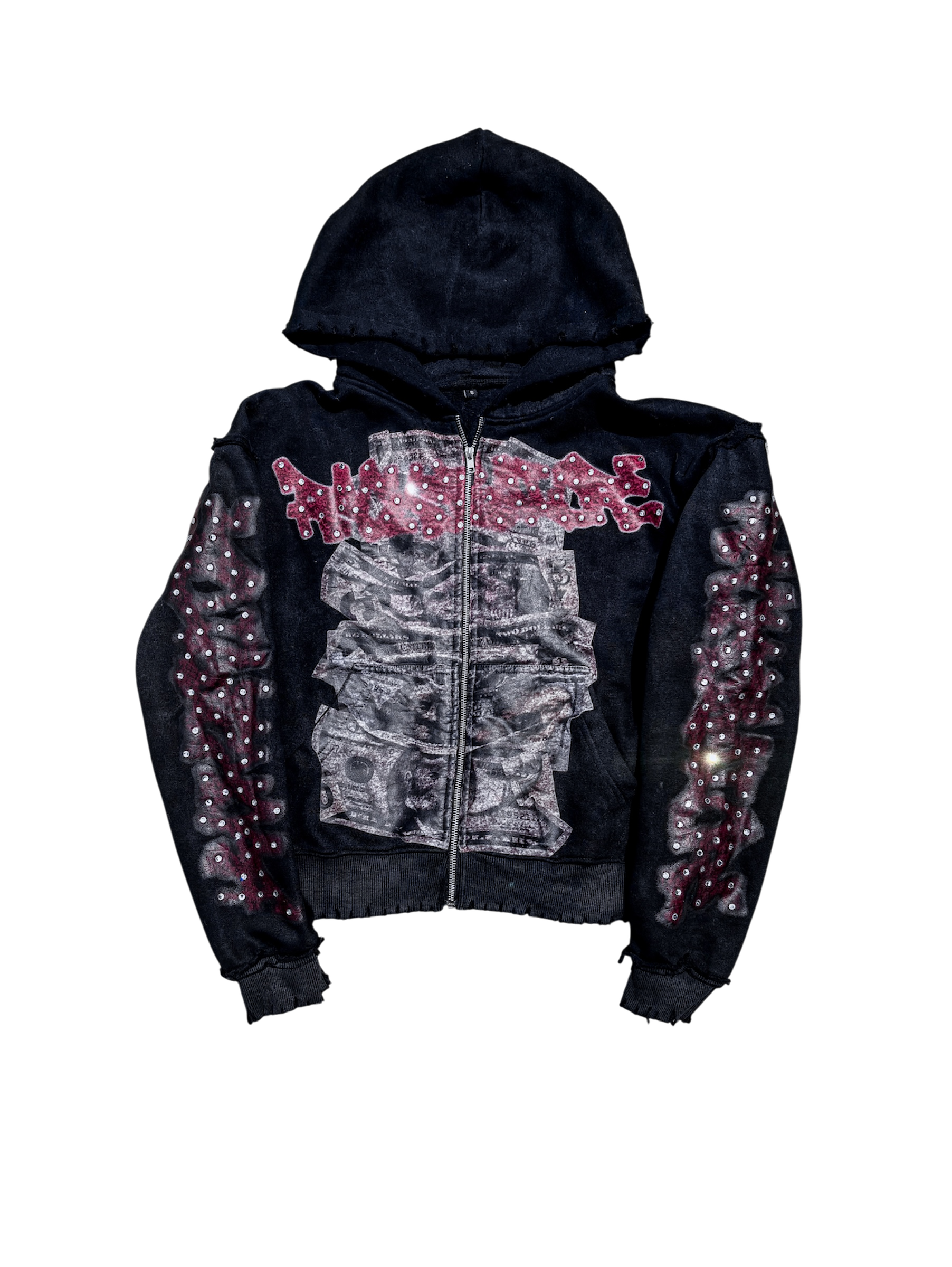 Racks Galore “Dead Presidents” Zip-Up Hoodie Red